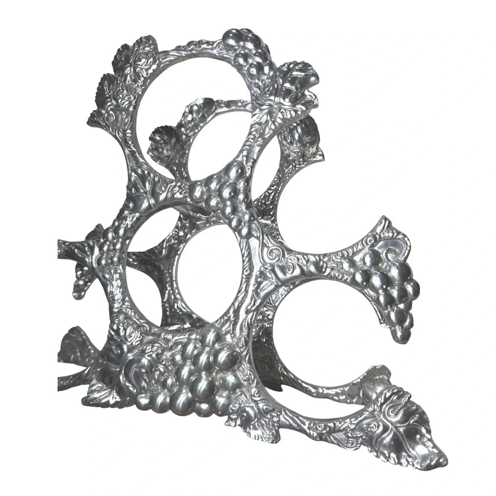 2004 ARTHUR COURT Cast Aluminum Grapes 6 WINE BOTTLE Rack Holder Retired‎ 11.5